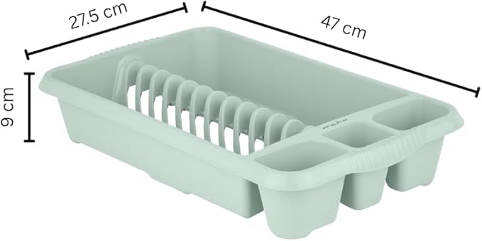 AaH1 Medium Dish Drainer Silver – Compact & Stylish – High-Gloss Plastic with Integrated Cutlery Holders & Handles – Efficient Kitchen Drying Rack, Silver Sage (Pack of 1)