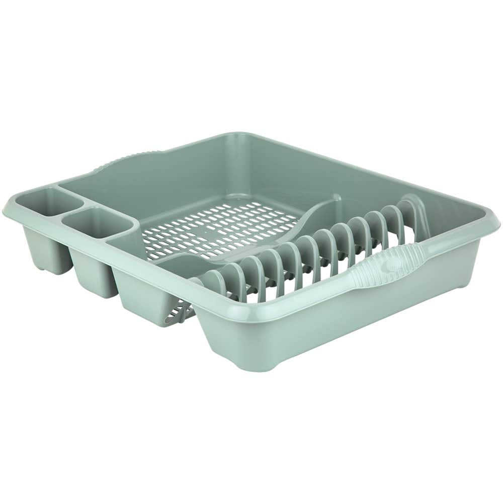 AaH1 Set of 2 Plastic Kitchen Large Dish Drainer with 32cm Round Washing Up Bowl (Silver Sage)