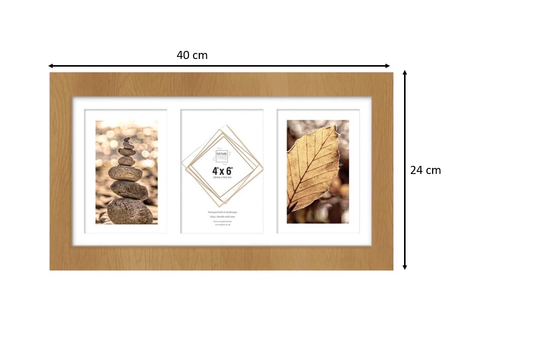 BROWN (WOOD) Aperture 3 4 x 6, Glass Front, 3 Apertures Multi Photo Frame Wall Mount, Collage Picture Frame for Wall Hanging, Home, Office Decor