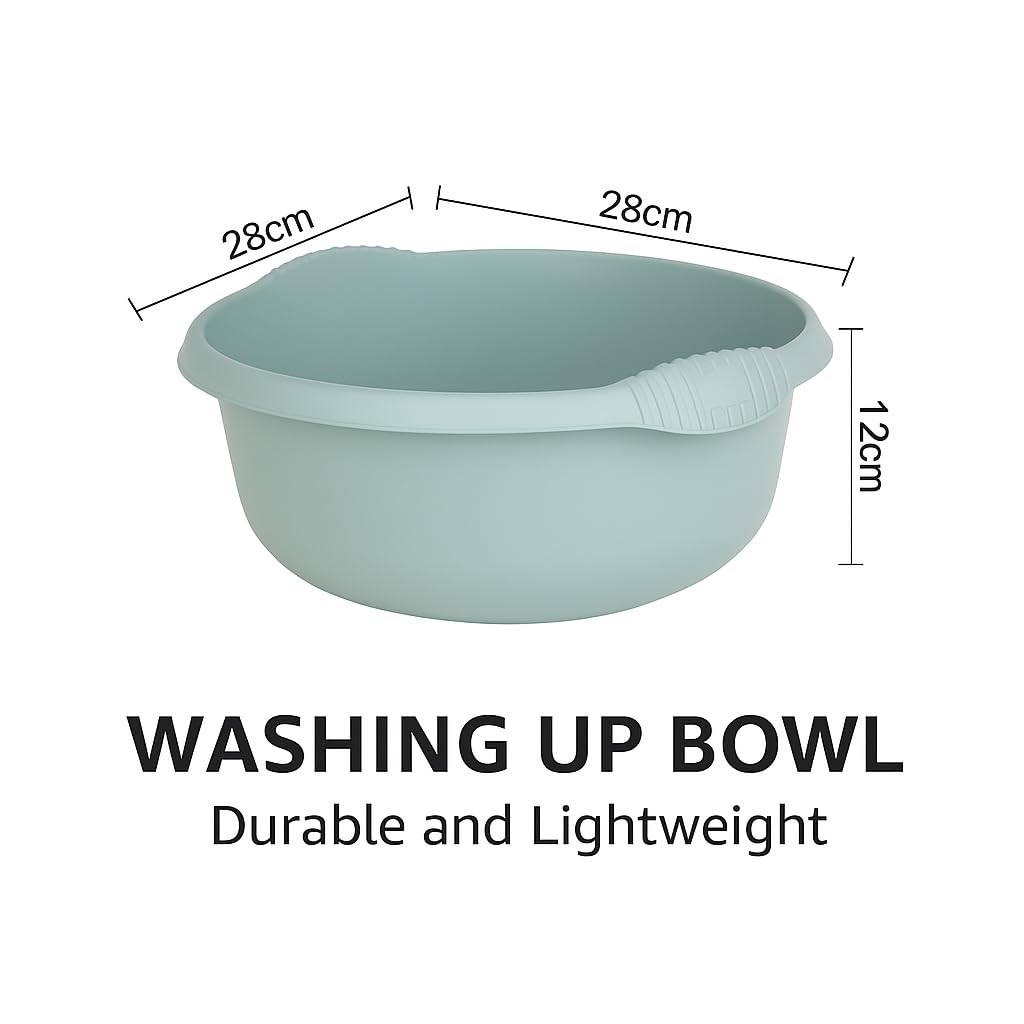 28CM Round Washing Up Bowl โ Multipurpose Plastic Basin for Kitchen Sink, Mixing & Cleaning โ Sink Tidy Washing Bowl, Durable Dish Tub for Home, Camping & Utility Room Use (Silver Sage)