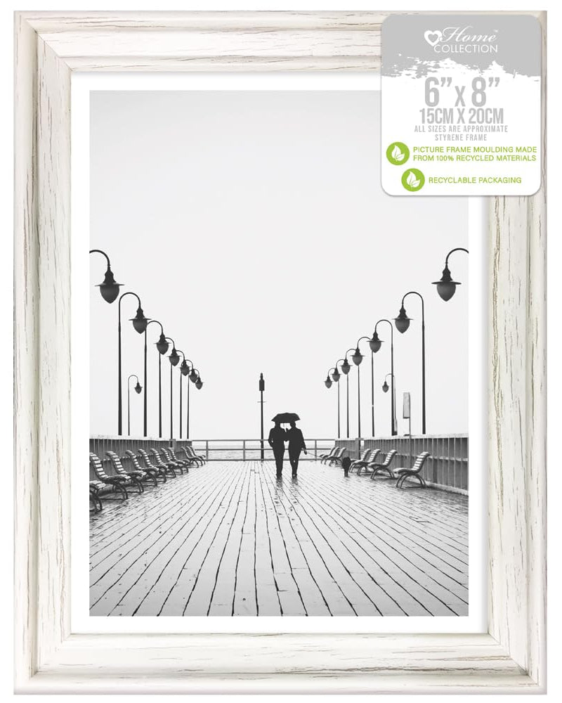 White Solitaire Shabby Chic Distressed Wood Styrene Photo Frames 6x8