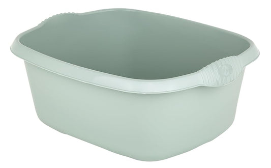 (Pack of 2) Washing Up Bowl Rectangular with integral handles Strong Plastic Kitchen Silver Sage 39 cm