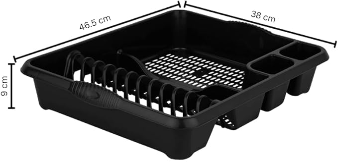 AaH1 Large Dish Drainer – Holds Up to 12 Plates with Dual Cutlery Compartments – Sturdy & Stylish Plastic Dish Rack with Built-In Handles (Pack of 1) (Midnight)