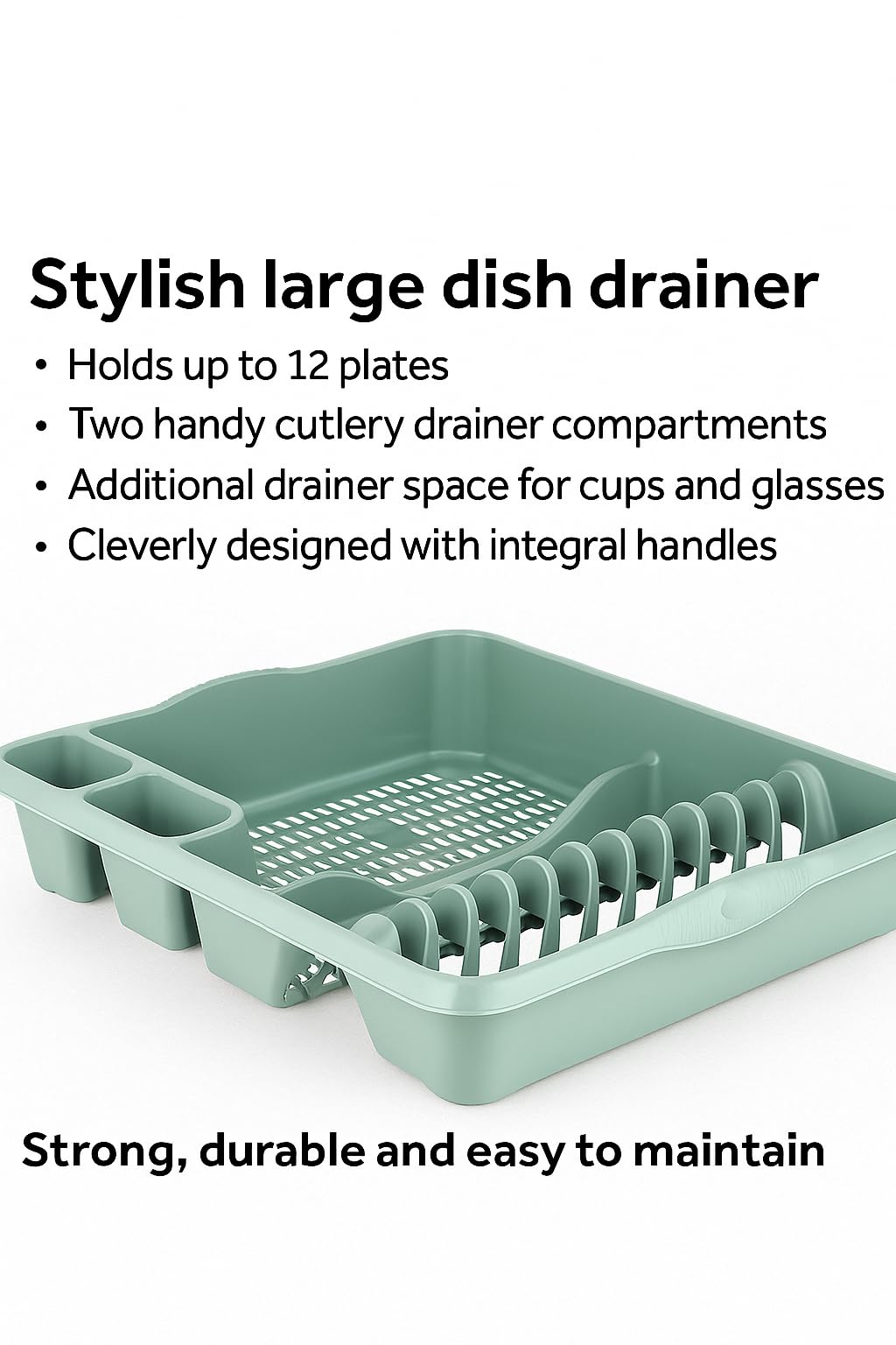 AaH1 Set of 2 Plastic Rectangular Washing Up Bowl with Large Dish Drainer (Silver Sage)