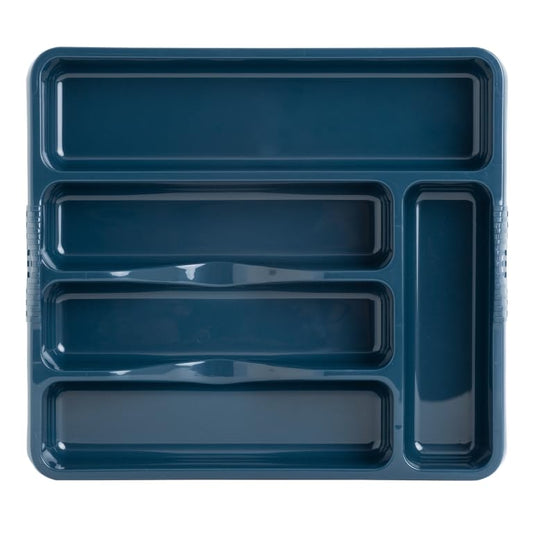 5 Compartment NAVY BLUE High Grade Plastic Small Cutlery Tray Kitchen Racks and Holders Cutlery Draw for Kitchen Drawers Storage Organizer For Spoons Forks Knives