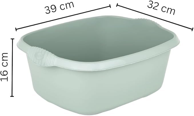 AaH1 Set of Silver Sage Large Dish Drainer Tray Plate Rack Draining Board Stand & 39cm Rectangular Washing Up Bowl Plastic Kitchen Organiser Sink Holder