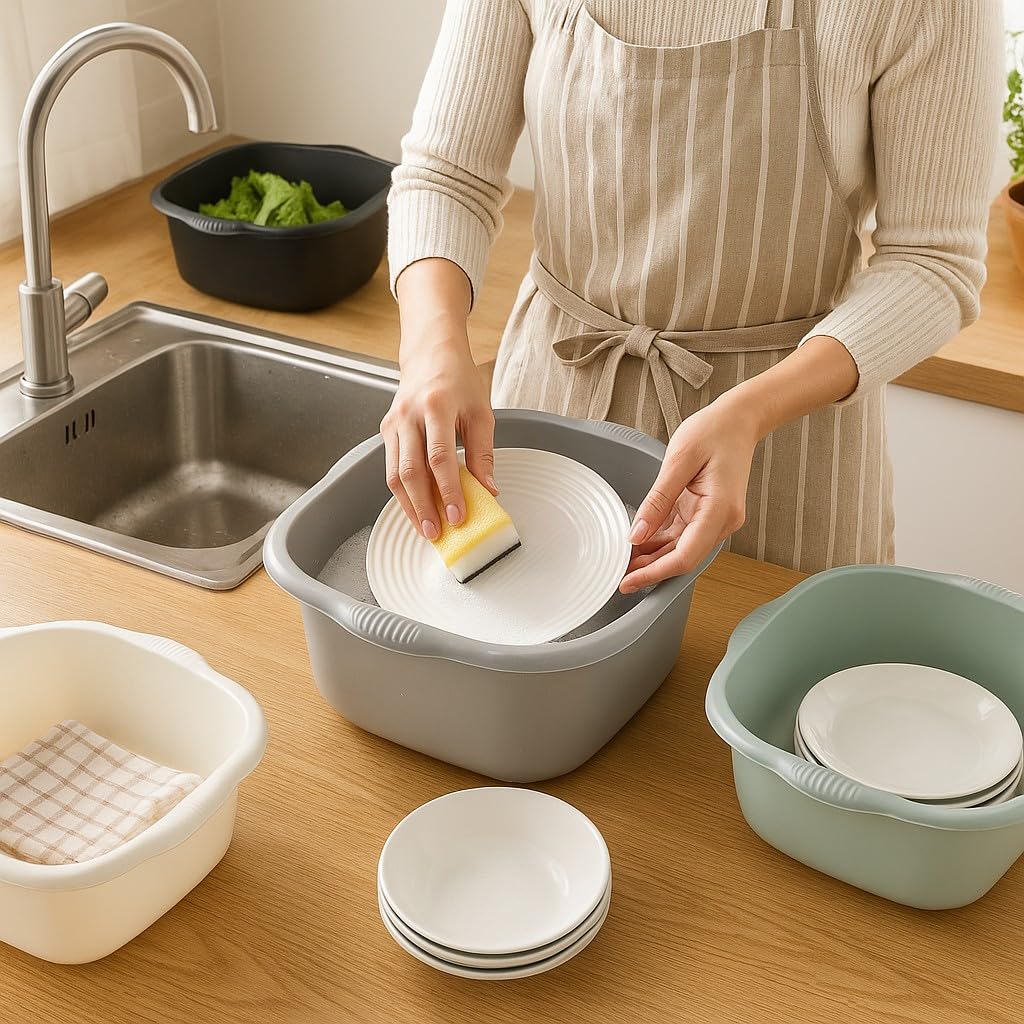 32cm Square Bowl – Versatile 9L Capacity – Modern High-Gloss Plastic with Integrated Handles – Efficient Kitchen Washing & Organizing Solution