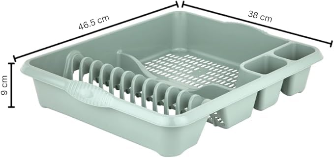 AaH1 Set of 2 Plastic Kitchen Large Dish Drainer with 32cm Round Washing Up Bowl (Silver Sage)