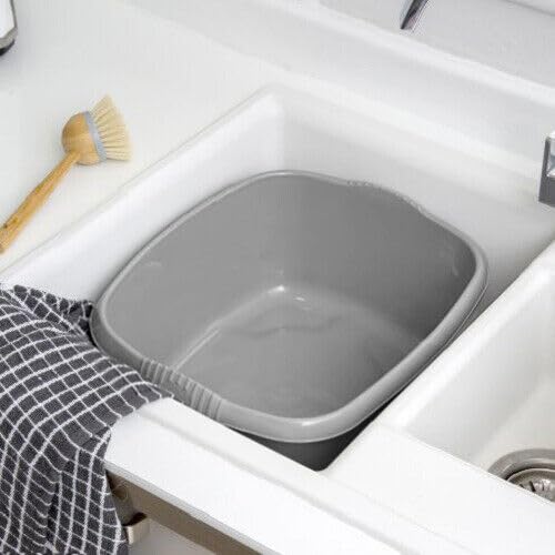 (Set of 3) 9L Square Washing Up Bowls – 32cm Plastic Sink Tidy Organiser – Multipurpose Kitchen Basin for Washing, Cleaning & Mixing – Silver, Silver Sage & Midnight Greyish