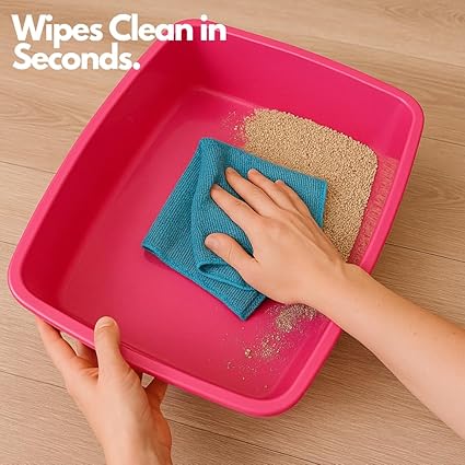 Cat Litter Tray – Assorted Colours – Tough Plastic Cat Litter Tray – Easy to Clean – Pet Hygiene Essentials – (Hop Pink, Large/46cm)