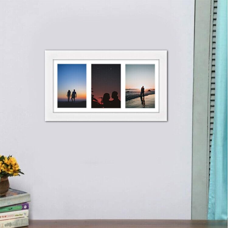 WHITE 3 Aperture,Multi Photo Frame, 4x6 inches, Wall Mount, Glass Front, Collage Frame for Wall Hanging, Home/Office Decor