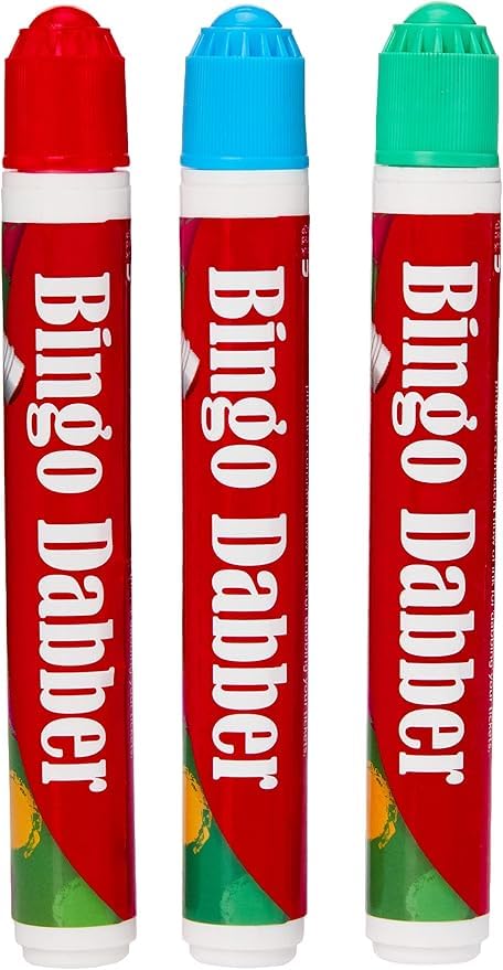 AaH1 Bingo Game Dabber (Pack of 3), New Non-Drip Ink, Red, Blue, Green, Bingo Dabber Marker for Bingo Tickets,Flyers Lotto Fun Family Game