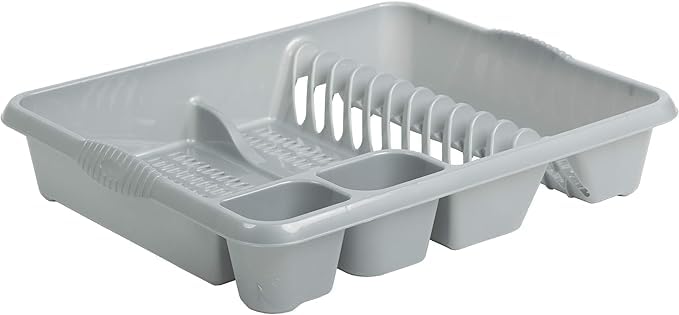 AaH1 Set of Silver 39cm Rectangular Washing up Bowl with Large Dish Drainer Plate Rack Draining Board Tray Stand Sink Holder Kitchen Organiser -Silver