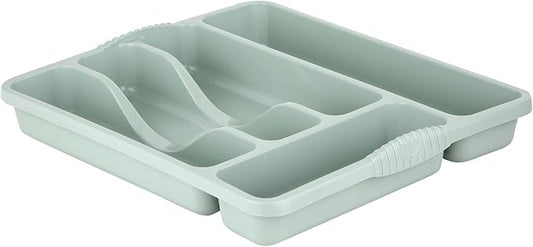 5 Compartment SILVER SAGE High Grade Plastic Small Cutlery Tray Kitchen Racks and Holders Cutlery Draw for Kitchen Drawers Storage Organizer For Spoons Forks Knives
