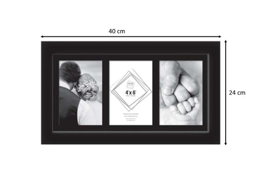 BLACK 3 Aperture,Multi Photo Frame, 4x6 inches, Wall Mount, Glass Front, Collage Frame for Wall Hanging, Home/Office Decor