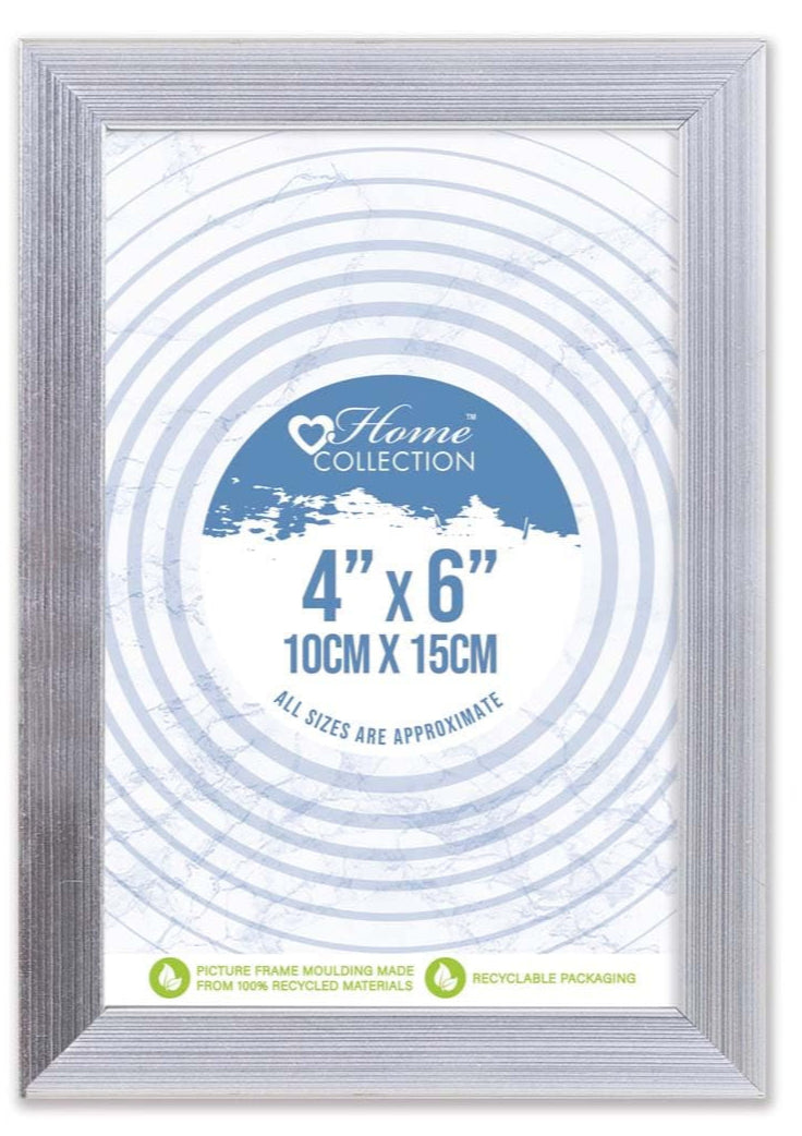 Silver Ribbed Design Freestanding Wall Mount Picture Photo Frame 4 x 6''
