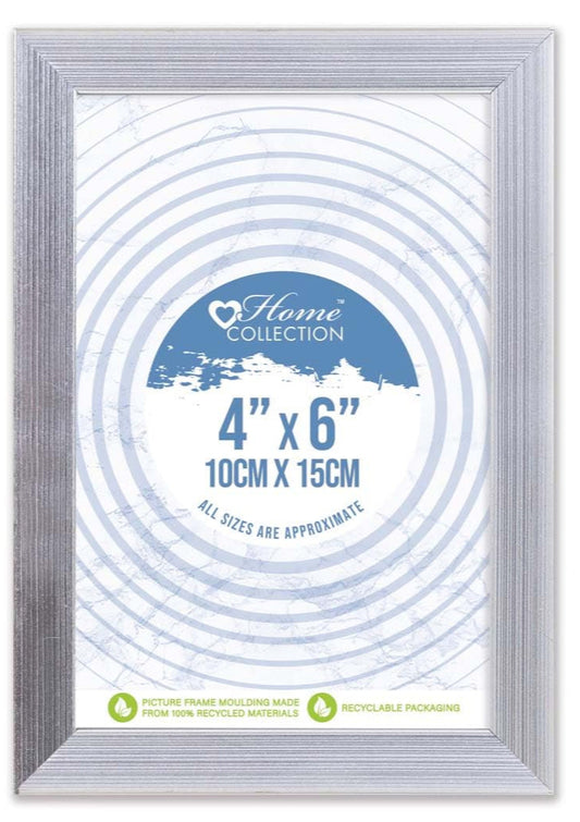 Silver Ribbed Design Freestanding Wall Mount Picture Photo Frame 4 x 6''