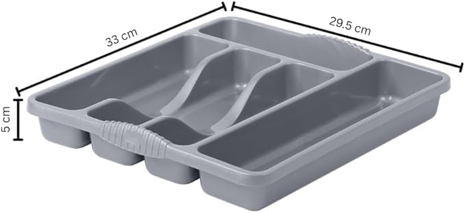5 Compartment SILVER High Grade Plastic Small Cutlery Tray Kitchen Racks and Holders Cutlery Draw for Kitchen Drawers Storage Organizer For Spoons Forks Knives