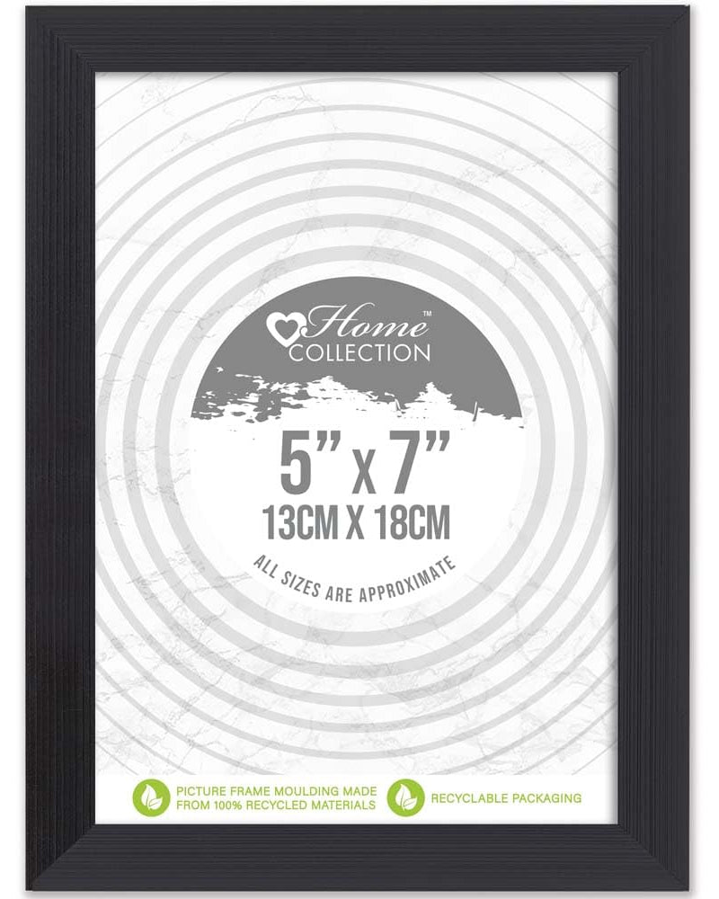 Black Ribbed Design Freestanding Wall Mount Picture Photo Frame 5 x 7"