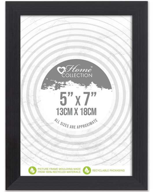 Black Ribbed Design Freestanding Wall Mount Picture Photo Frame 5 x 7"