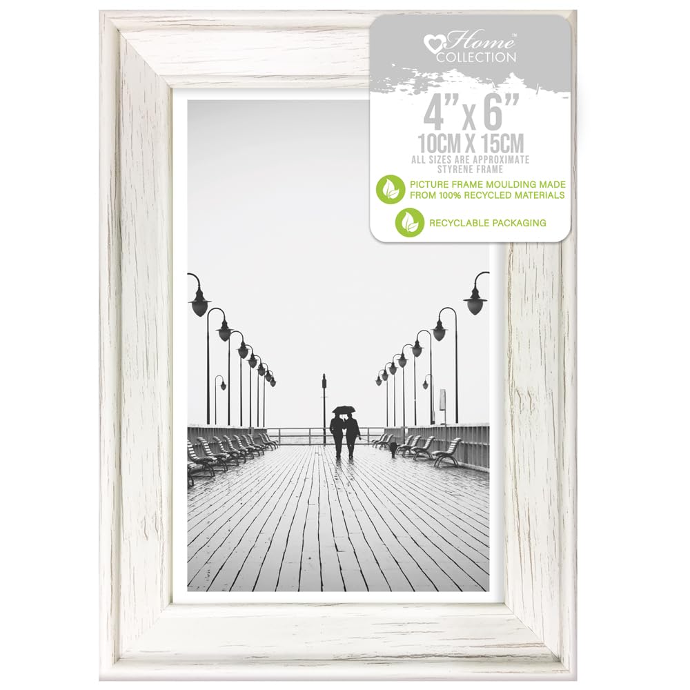 Design Group White Solitaire Shabby Chic Distressed Wood Styrene Photo Frames 4x6