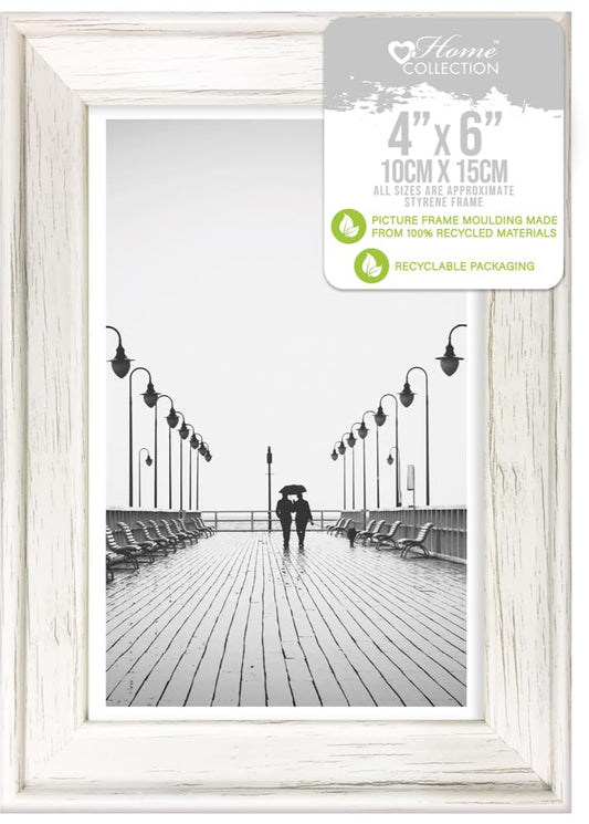 White Solitaire Shabby Chic Distressed Wood Styrene Photo Frames 4x6