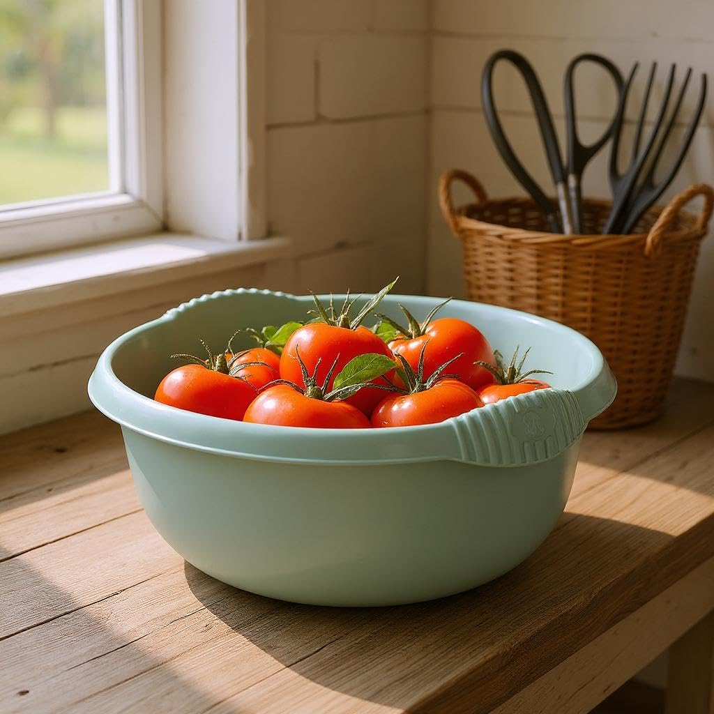 28cm Round Washing Up Bowl – Durable Plastic Wash Basin with Easy-Grip Handles – Multipurpose Sink Tidy Organizer for Kitchen, Bathroom, or Utility Use (Silver Sage, 28cm)