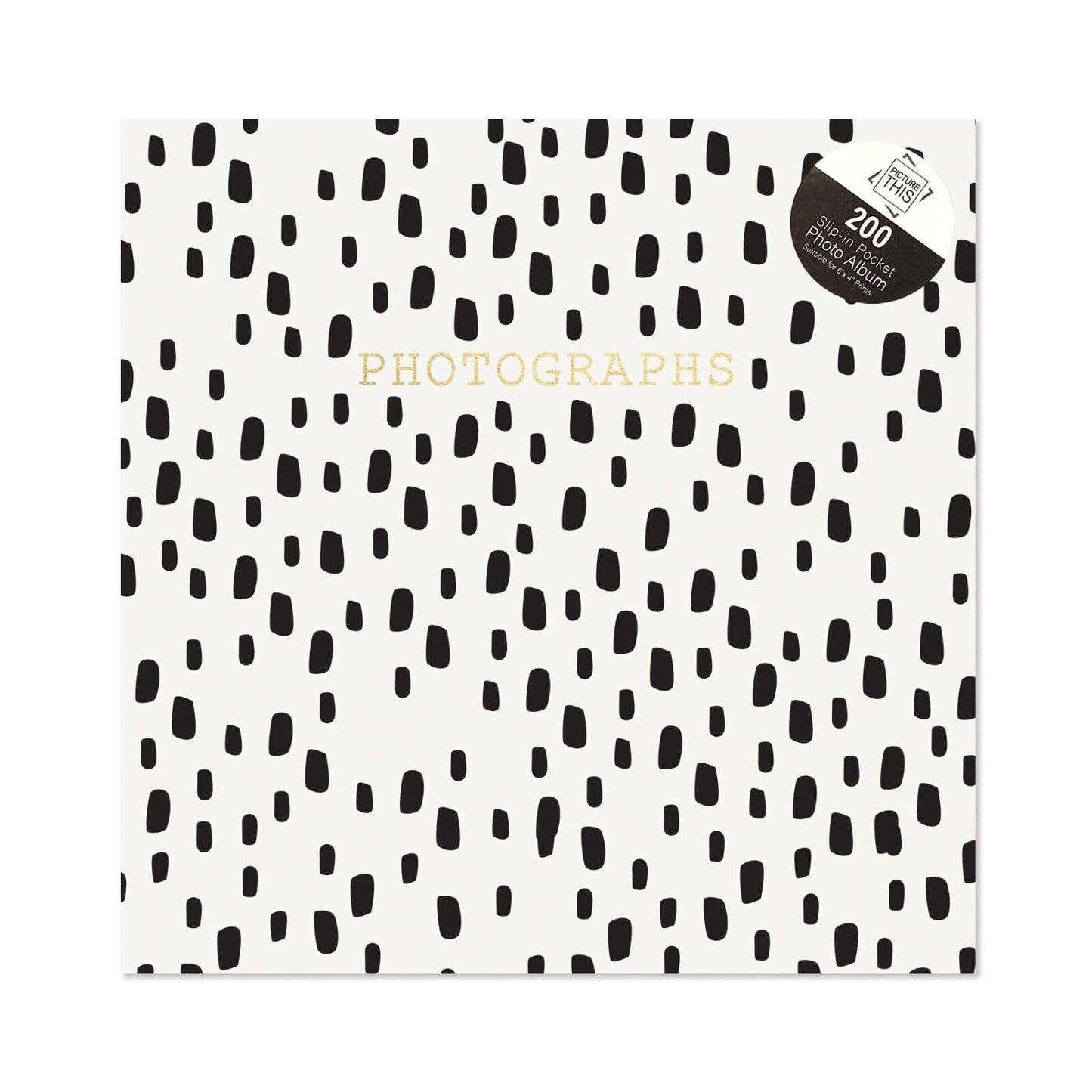 Polka Dot Photo Album, Holds 200 Photos, 6x4 inches, White with Black Spots,Memo Slip-in