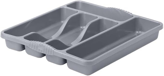 5 Compartment SILVER High Grade Plastic Small Cutlery Tray Kitchen Racks and Holders Cutlery Draw for Kitchen Drawers Storage Organizer For Spoons Forks Knives