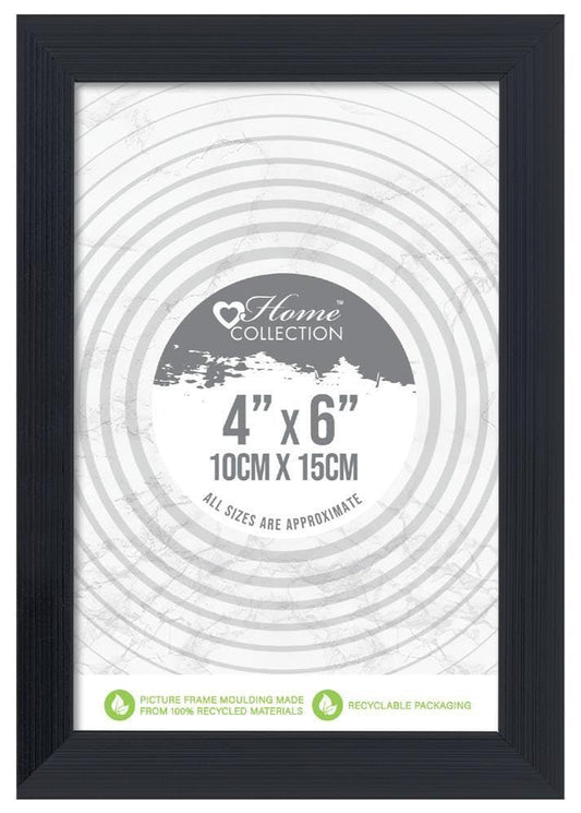 (Pack of 5) Black Ribbed Design- 4”x 6” Wood Photo Frames with Glass, Wall Mountable and Freestanding Picture Frames (10cm X 15cm)