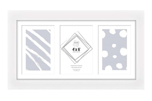 WHITE 3 Aperture,Multi Photo Frame, 4x6 inches, Wall Mount, Glass Front, Collage Frame for Wall Hanging, Home/Office Decor