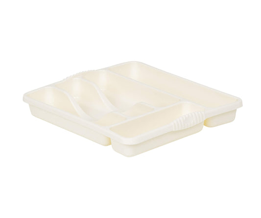 5 Compartment SOFT CREAM High Grade Plastic Small Cutlery Tray Kitchen Racks and Holders Cutlery Draw for Kitchen Drawers Storage Organizer For Spoons Forks Knives