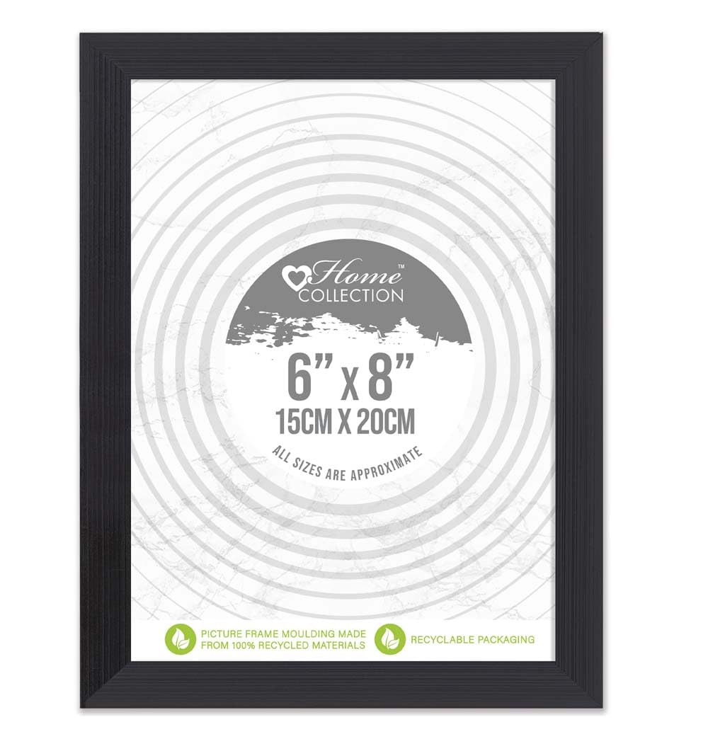 6x8 Black Ribbed Design Freestanding Wall Mount Picture Photo Frame, 15 x 20cm