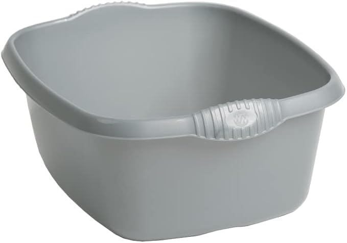AaH1 Set of Silver 39cm Rectangular Washing up Bowl with Large Dish Drainer Plate Rack Draining Board Tray Stand Sink Holder Kitchen Organiser -Silver