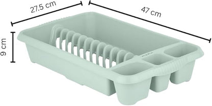 AaH1 Medium Dish Drainer Silver – Compact & Stylish – High-Gloss Plastic with Integrated Cutlery Holders & Handles – Efficient Kitchen Drying Rack, Silver Sage (Pack of 1)