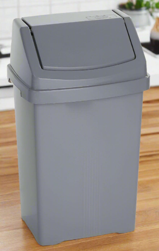 8 Litre Silver Plastic swing bin High Grade Plastic for Waste Recycle Recycling Dustbins With Removable Swing Lid Rubbish Trash Refused Bins Trash Can For Home Kitchen Bathroom Office