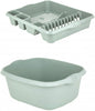 AaH1 Set of Silver Sage Large Dish Drainer Tray Plate Rack Draining Board Stand & 39cm Rectangular Washing Up Bowl Plastic Kitchen Organiser Sink Holder