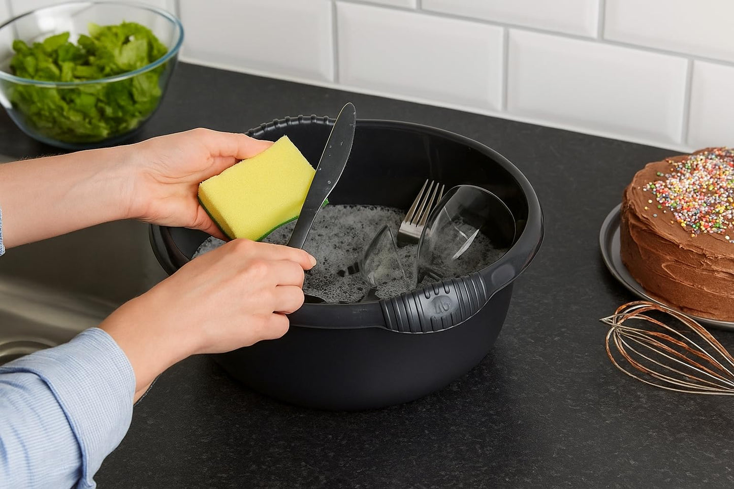 28cm Washing Up Bowl High Grade Plastic Round Sink Tidy Organizer Multipurpose Bowl Basin Mixing Washbowl for Space Saving Home & Kitchen