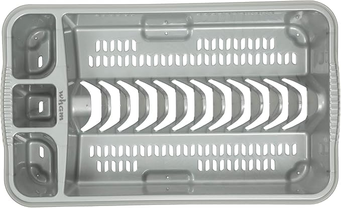 AaH1 Plastic Dish Drainer Rack, 27.5cm x 47cm x 19cm, Silver, Medium Size, Space-Saving, For Dishes, Utensils, Cups and Glasses dish drainer tray