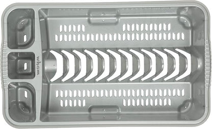 AaH1 Plastic Dish Drainer Rack, 27.5cm x 47cm x 19cm, Silver, Medium Size, Space-Saving, For Dishes, Utensils, Cups and Glasses dish drainer tray