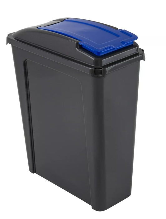 25L slim line Bin & Lid – Durable Plastic Waste Container for Home, Office & School – Easy-Clean Recycling Bin – Pack of 1 (Blue, 25L)