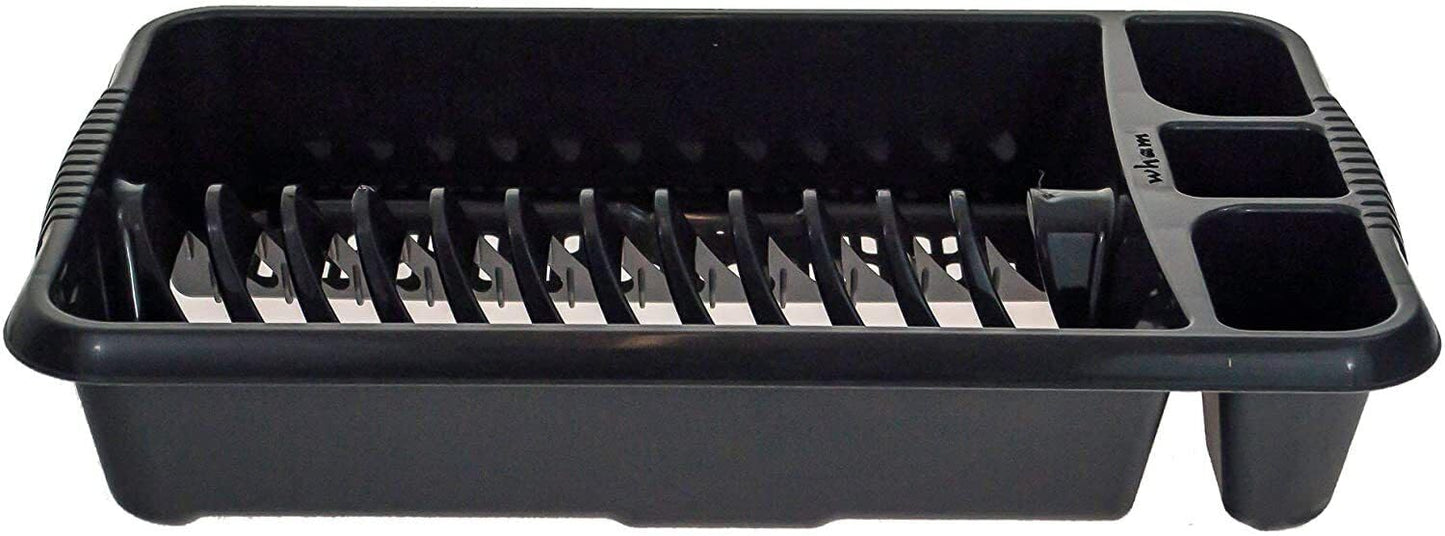 AaH1 Medium Dish Drainer – Compact & Stylish – High-Gloss Plastic with Integrated Cutlery Holders & Handles – Efficient Kitchen Drying Rack, Midnight (Pack of 1)