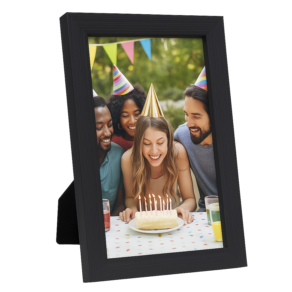 (Pack of 5) Black - 4”x 6” Wood Photo Frames with Glass, Wall Mountable and Freestanding Picture Frames (10cm X 15cm)