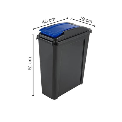 25L slim line Bin & Lid – Durable Plastic Waste Container for Home, Office & School – Easy-Clean Recycling Bin – Pack of 1 (Blue, 25L)