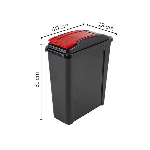 25L Slimline Bin & Lid – Graphite/Gen. Red – Compact Recycling Bin with Color-Coded Lid – Durable Waste Container for Home & Office – Pack of 1