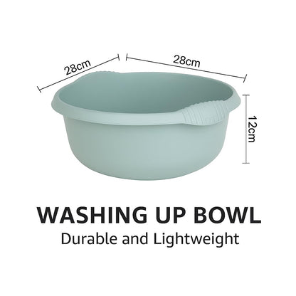 28CM Round Washing Up Bowl – Multipurpose Plastic Basin for Kitchen Sink, Mixing & Cleaning – Sink Tidy Washing Bowl, Durable Dish Tub for Home, Camping & Utility Room Use (Silver Sage)