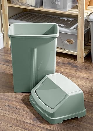 8 Litre Silver Sage Plastic swing bin High Grade Plastic for Waste Recycle Recycling Dustbins With Removable Swing Lid Rubbish Trash Refused Bins Trash Can For Home Kitchen Bathroom Office