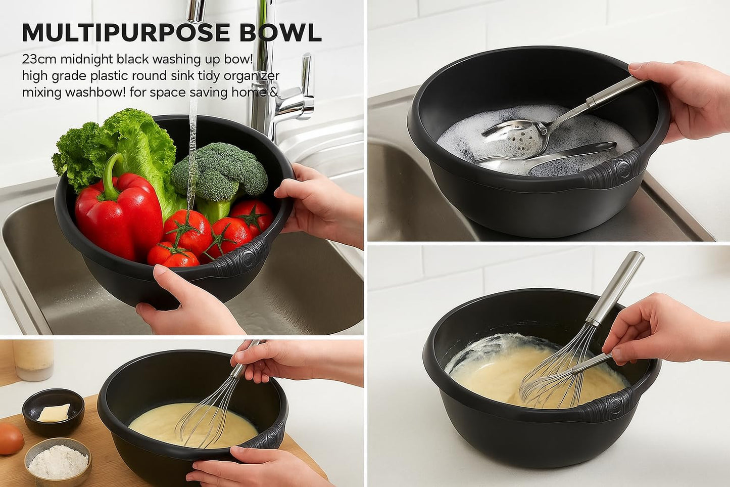 28cm Washing Up Bowl High Grade Plastic Round Sink Tidy Organizer Multipurpose Bowl Basin Mixing Washbowl for Space Saving Home & Kitchen