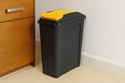 25L Slimline Bin & Lid – Graphite/Gen. Yellow – Compact Recycling Bin with Color-Coded Lid – Durable Waste Container for Home & Office – Pack of 1