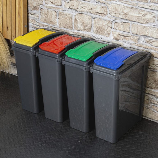 Slim line 25L Recycling Bin & Lid – Space-Saving Kitchen Trash Can – Durable Plastic Rubbish Bin for Waste & Recycling – Compact Dustbin for Home, Office, or Utility Room (4 Colours)